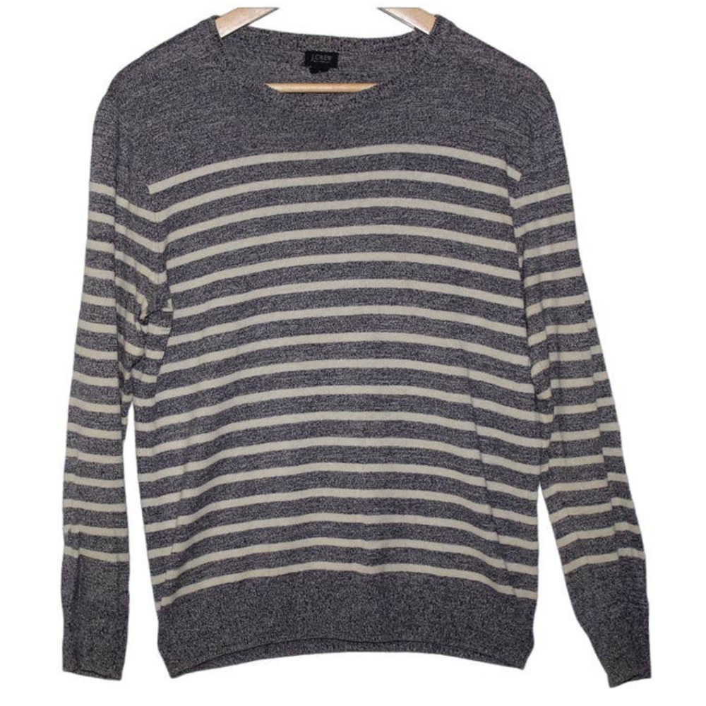 Women's J. Crew 74042 Blue Cream Linen Cotton Pullover Crewneck Sweater Size S